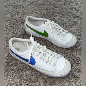 Nike blazer low bottoms White Sneakers with Green and Blue Swooshes